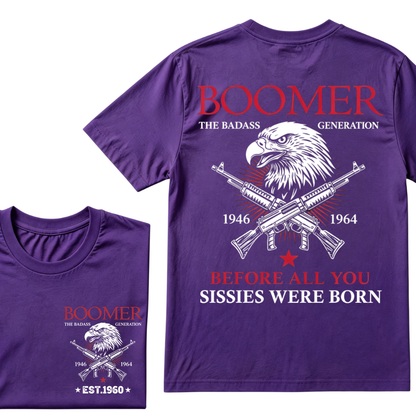 Boomer The Badass Generation 1946-1964 Eagle Crossed Guns Patriotic T-Shirt EST.Year Vintage Boomer Graphic Tee