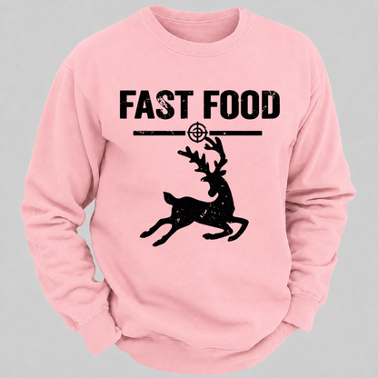 Fast Food Running Deer Funny Hunting Graphic Sweatshirt