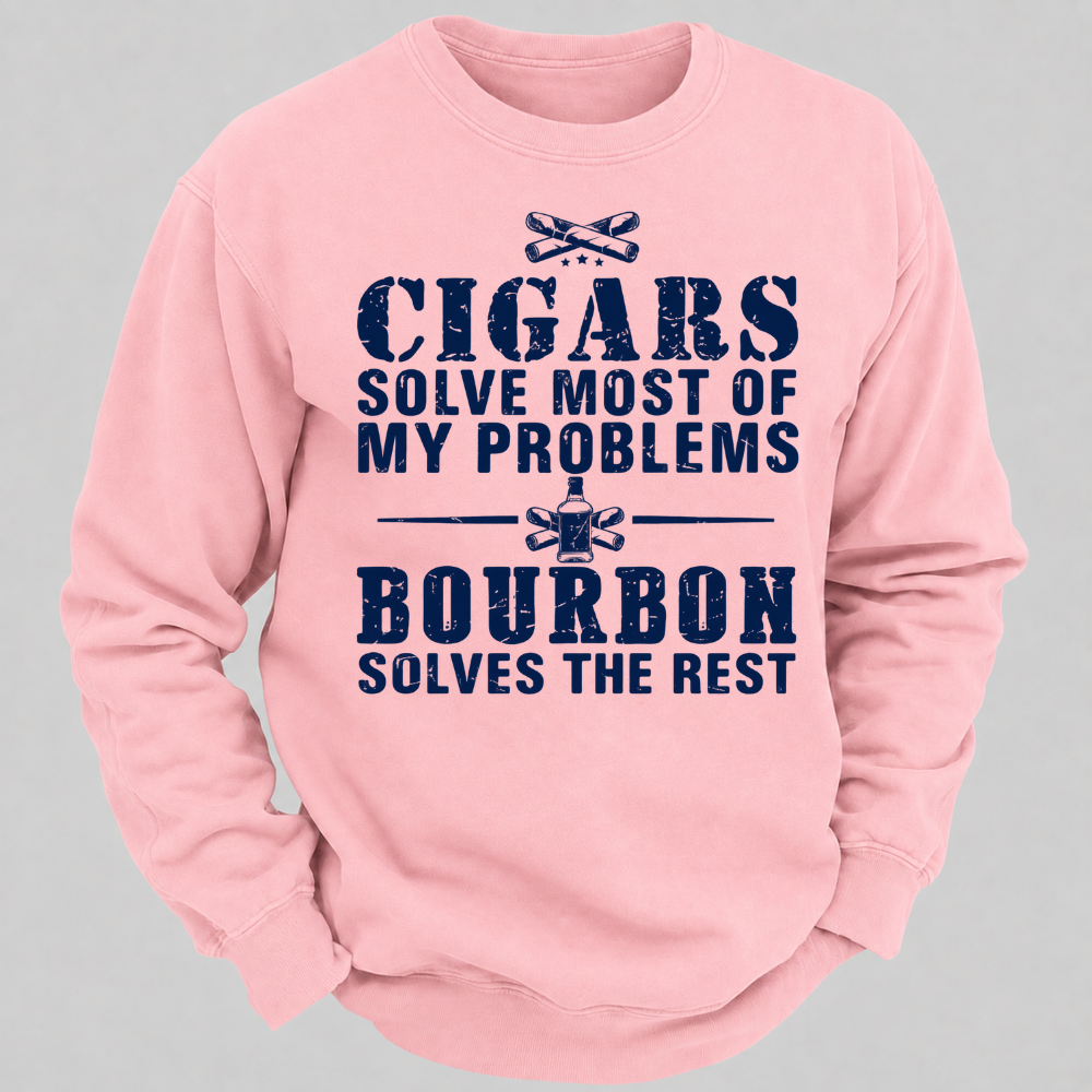 Cigars Solve Most Of My Problems Bourbon Solves The Rest – Vintage Cigar And Bourbon Graphic Sweatshirts