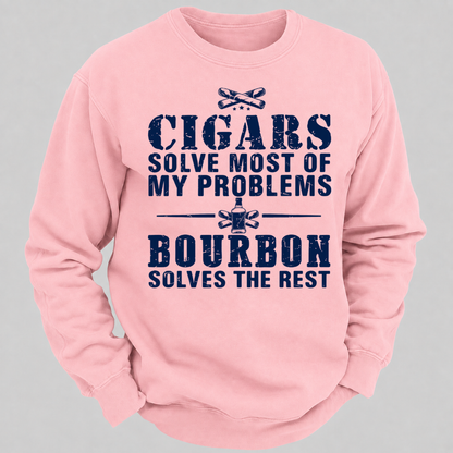 Cigars Solve Most Of My Problems Bourbon Solves The Rest – Vintage Cigar And Bourbon Graphic Sweatshirts