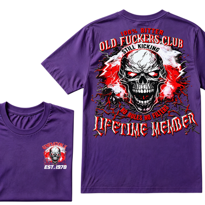 Generation X Skull Graphic Tee – 100% Bitter Old Fuckers Club Lifetime Member T-Shirt