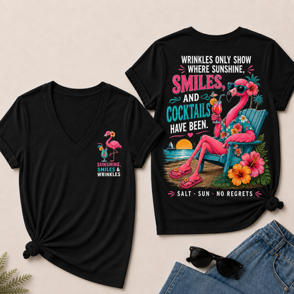 Wrinkles Only Show Where Sunshine, Smiles & Cocktails Have Been V-Neck T-Shirt