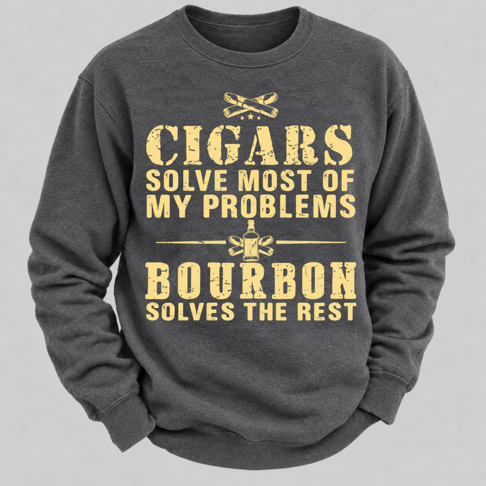 Cigars Solve Most Of My Problems Bourbon Solves The Rest – Vintage Cigar And Bourbon Graphic Sweatshirts