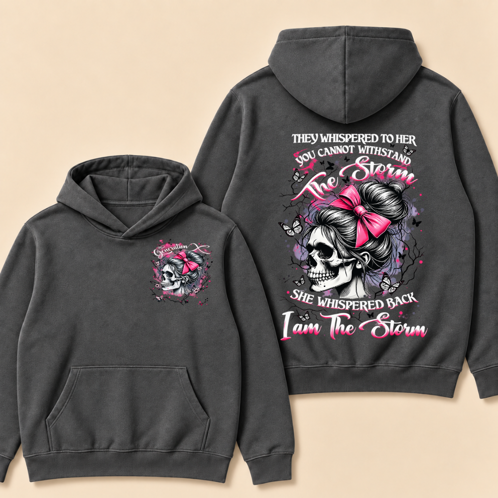 "I Am The Storm" – Generation X Pink Bow Skull Retro Hoodie