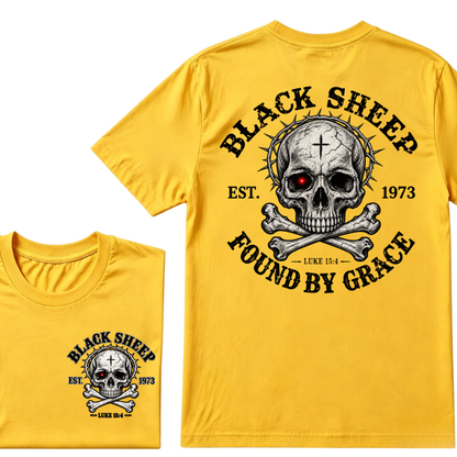 Black Sheep Found By Grace EST.Year Luke 15:4 Skull Crossbone Crown of Thorns Christian Custom Your Year T-Shirt