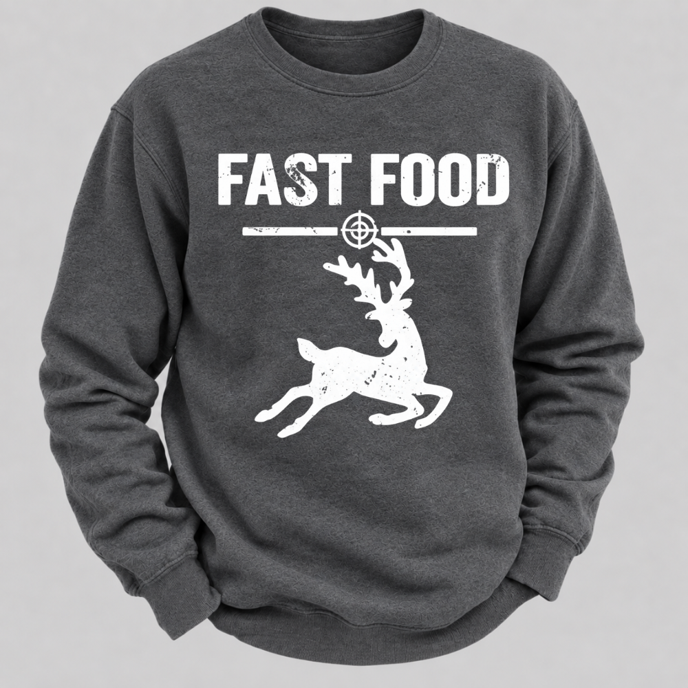 Fast Food Running Deer Funny Hunting Graphic Sweatshirt