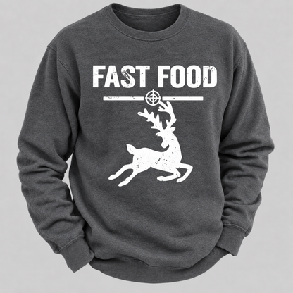 Fast Food Running Deer Funny Hunting Graphic Sweatshirt