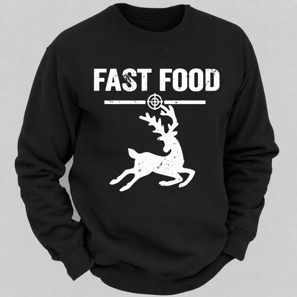 Fast Food Running Deer Funny Hunting Graphic Sweatshirt