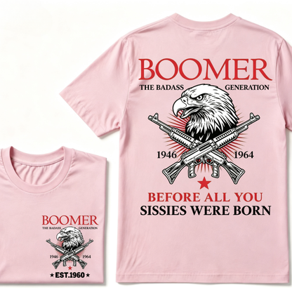 Boomer The Badass Generation 1946-1964 Eagle Crossed Guns Patriotic T-Shirt EST.Year Vintage Boomer Graphic Tee