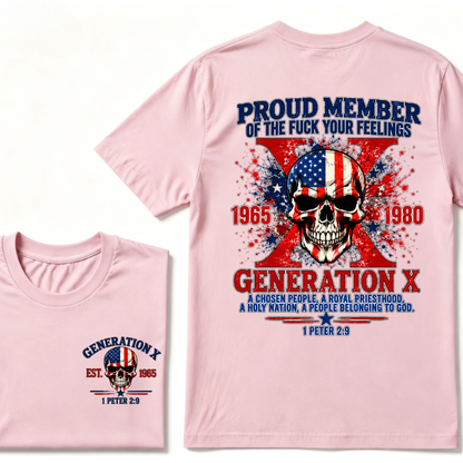 Proud Member Generation X 1965-1980 American Flag Skull 1 Peter 2:9 EST.Year Christian T-Shirt
