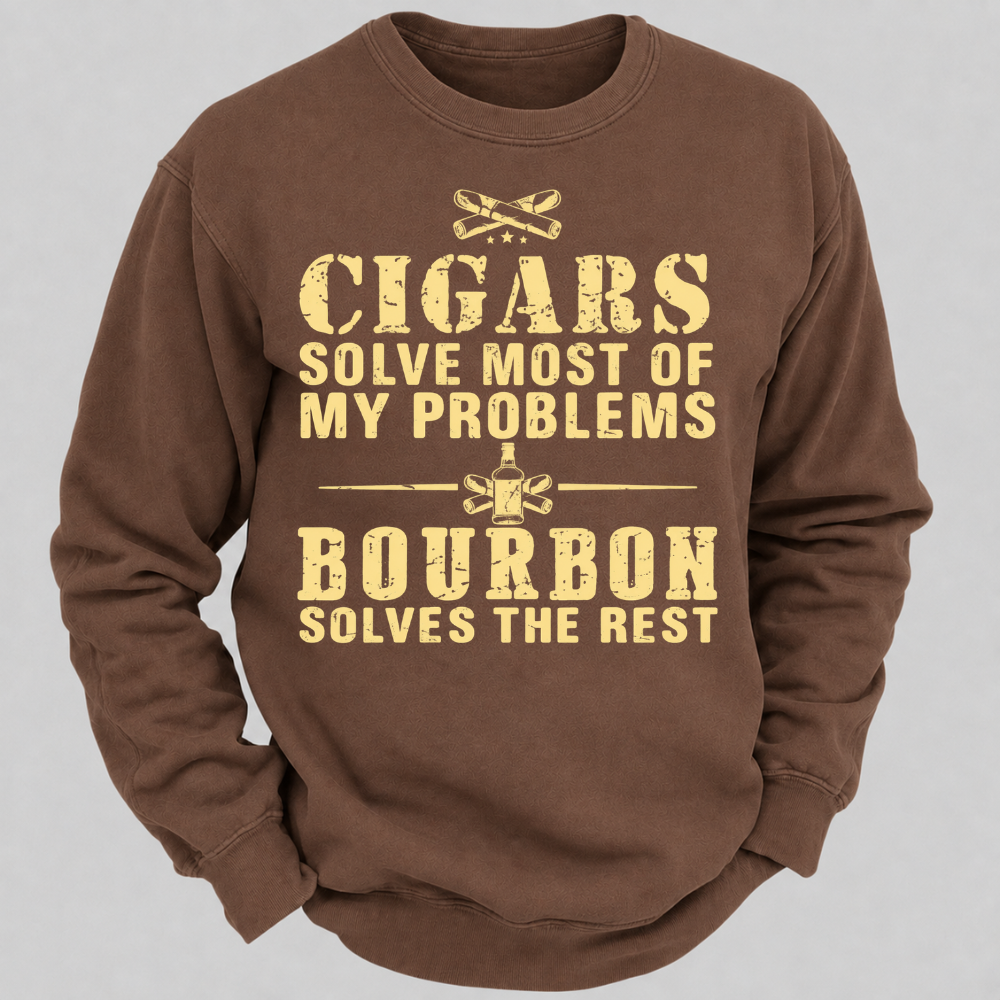 Cigars Solve Most Of My Problems Bourbon Solves The Rest – Vintage Cigar And Bourbon Graphic Sweatshirts
