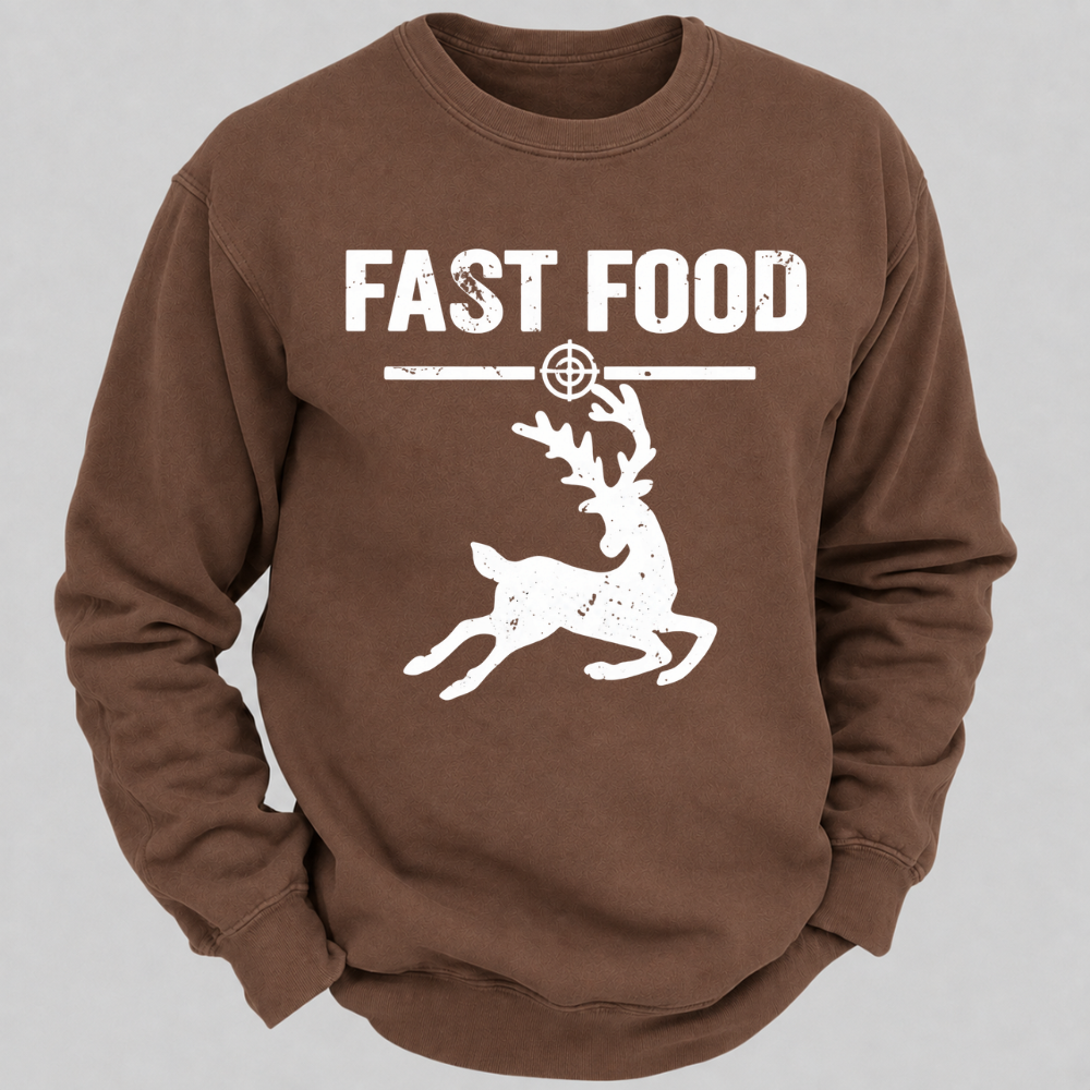 Fast Food Running Deer Funny Hunting Graphic Sweatshirt