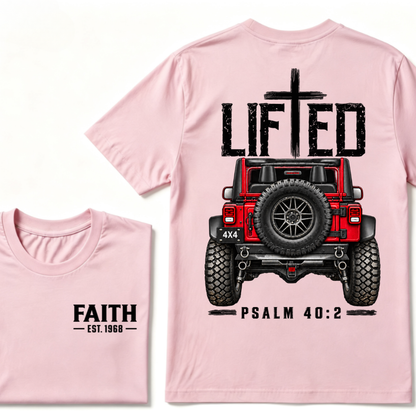 LIFTED Faith Psalm 40:2 Offroad 4X4 Jeep Christian T-Shirt EST.Year Religious Faith Graphic Tee