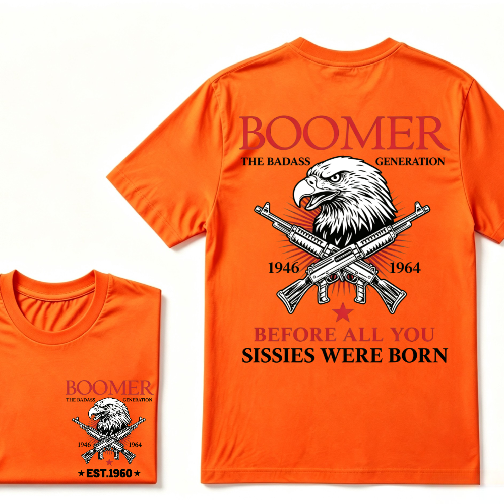 Boomer The Badass Generation 1946-1964 Eagle Crossed Guns Patriotic T-Shirt EST.Year Vintage Boomer Graphic Tee