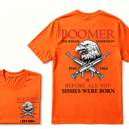 Boomer The Badass Generation 1946-1964 Eagle Crossed Guns Patriotic T-Shirt EST.Year Vintage Boomer Graphic Tee