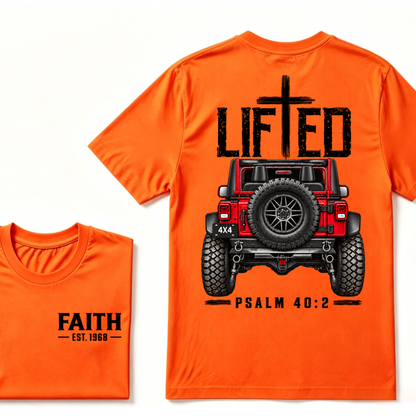 LIFTED Faith Psalm 40:2 Offroad 4X4 Jeep Christian T-Shirt EST.Year Religious Faith Graphic Tee