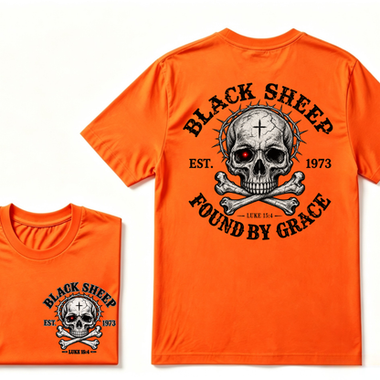Black Sheep Found By Grace EST.Year Luke 15:4 Skull Crossbone Crown of Thorns Christian Custom Your Year T-Shirt