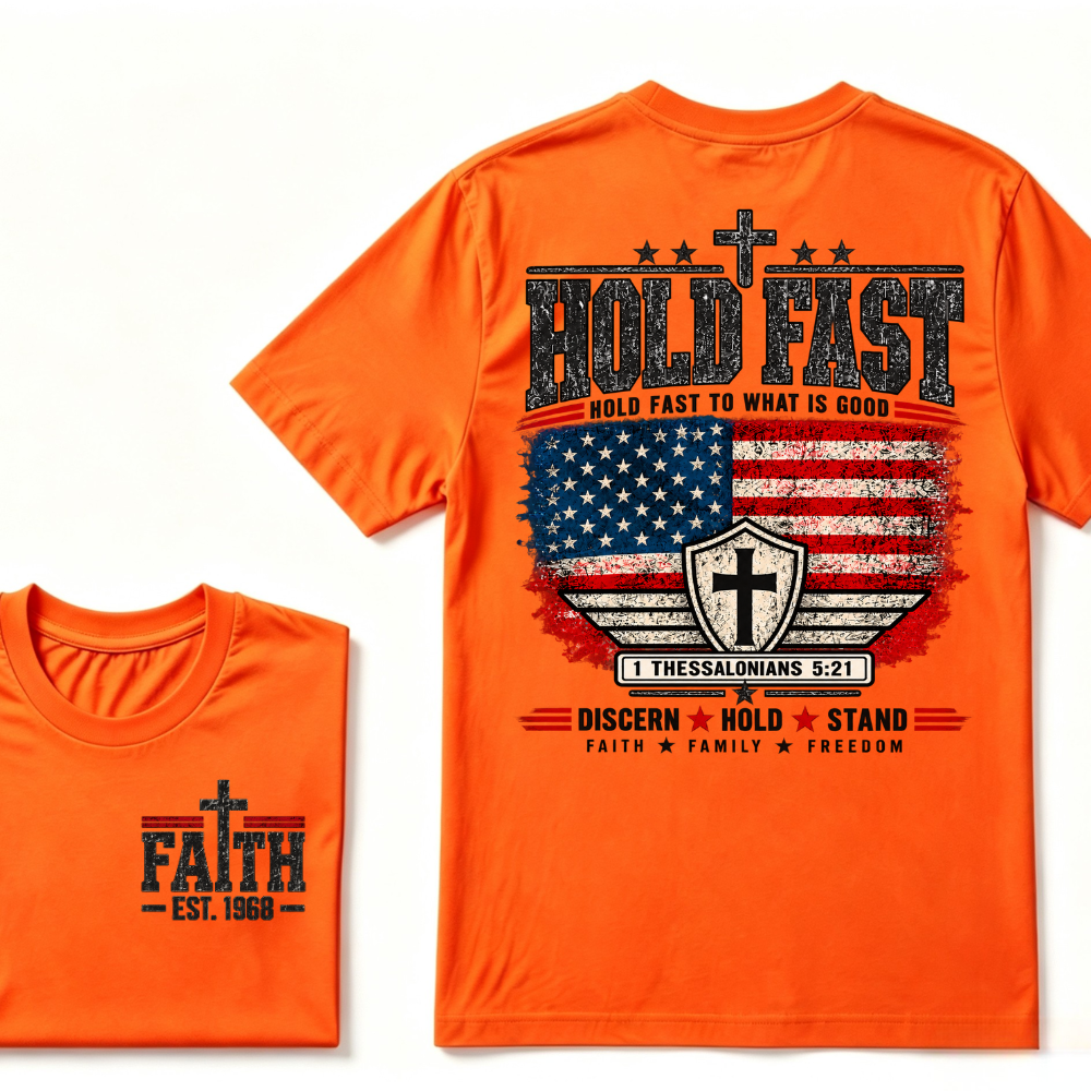 Hold Fast To What Is Good 1 Thessalonians 5:21 American Flag Christian EST.Year Faith Graphic T-Shirt