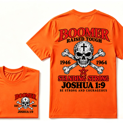Boomer Raised Tough Standing Strong Joshua 1:9 Be Strong And Courageous 1946-1964 Skull Custom Est.Year T-Shirt