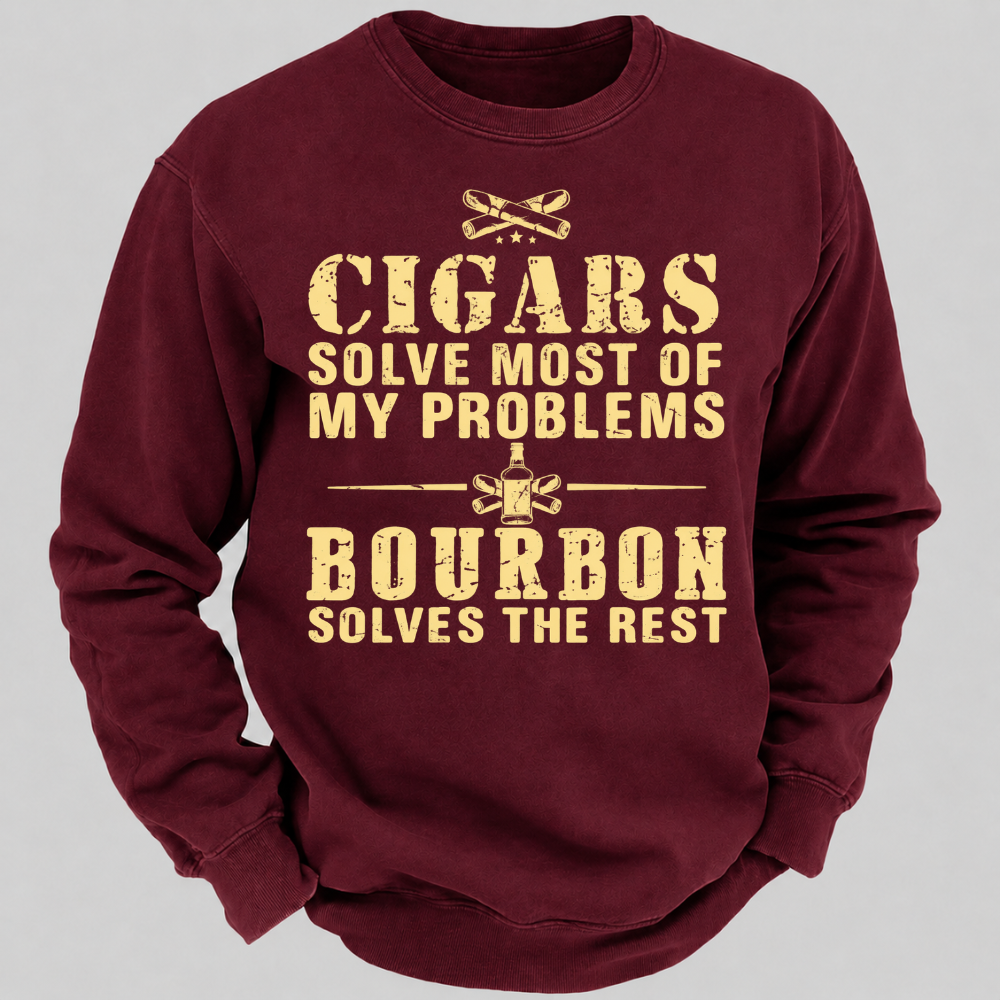Cigars Solve Most Of My Problems Bourbon Solves The Rest – Vintage Cigar And Bourbon Graphic Sweatshirts