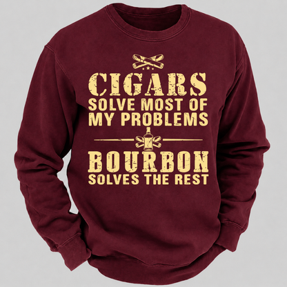 Cigars Solve Most Of My Problems Bourbon Solves The Rest – Vintage Cigar And Bourbon Graphic Sweatshirts