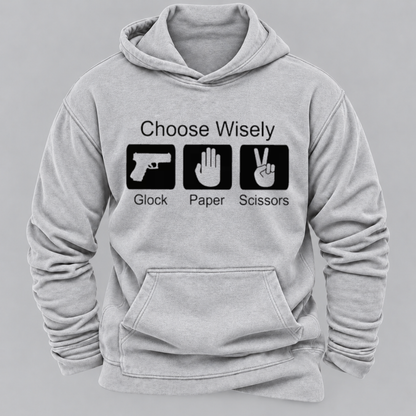 Choose Wisely Glock Paper Scissors Funny Gun Lover Graphic Hoodie