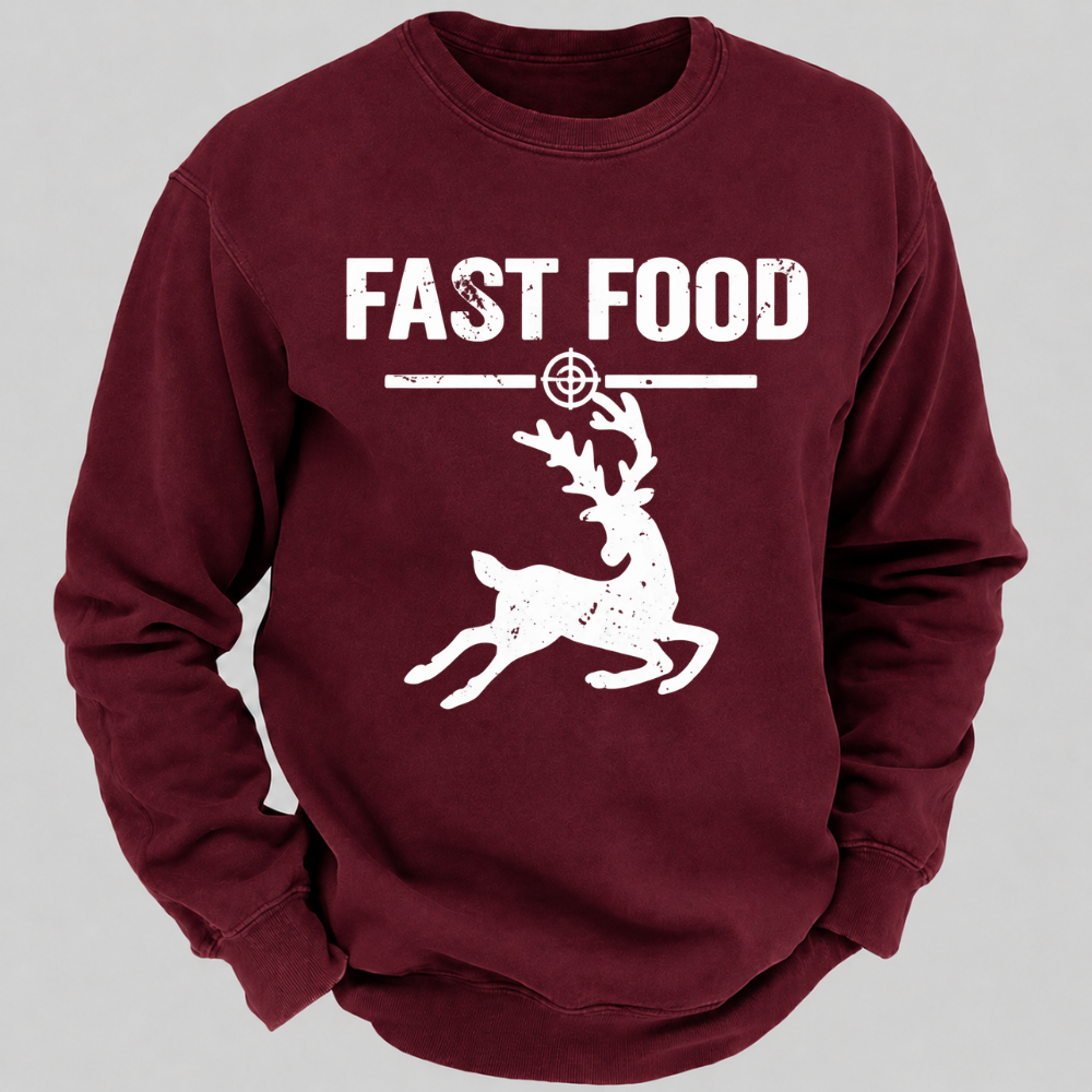 Fast Food Running Deer Funny Hunting Graphic Sweatshirt
