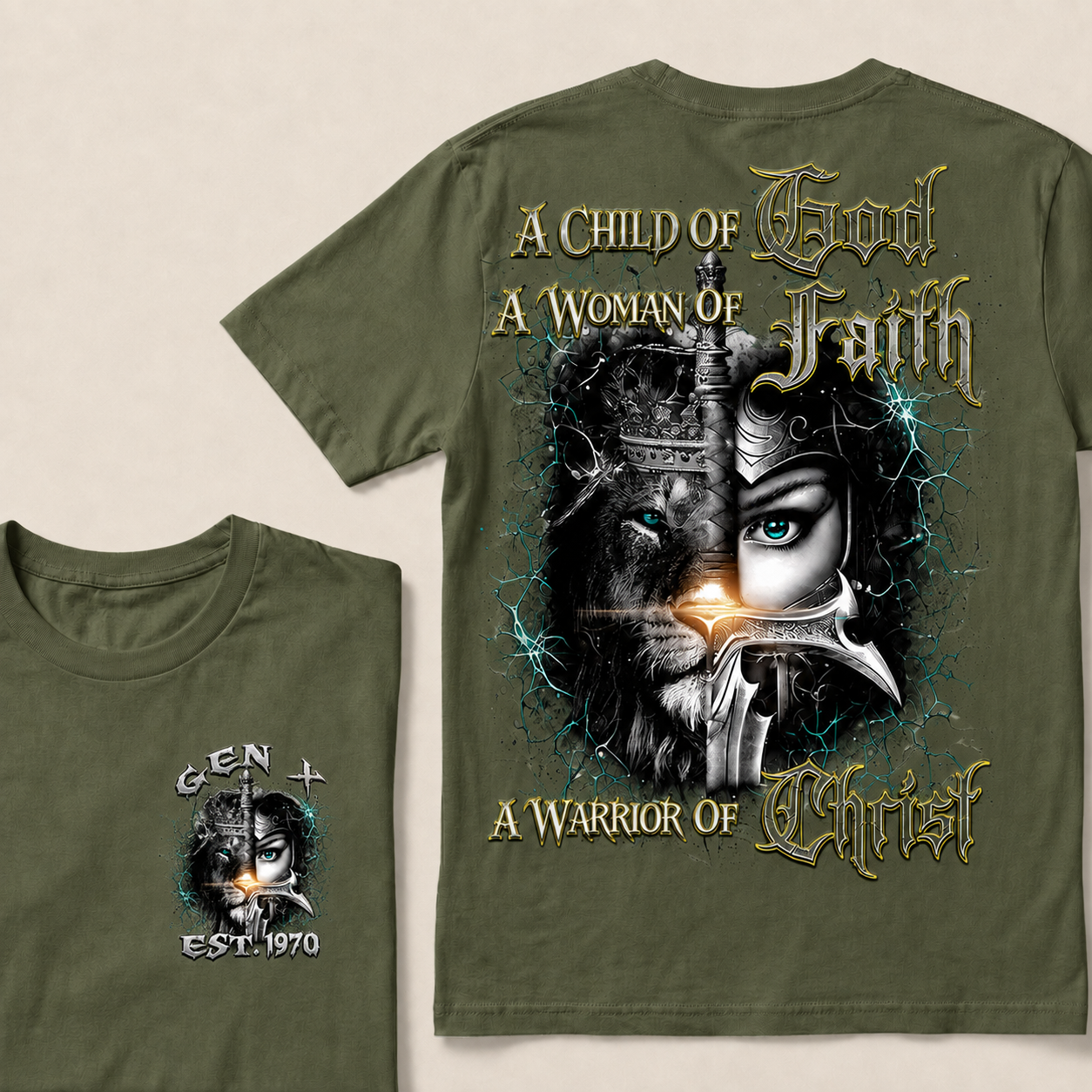 A Child Of God A Woman Of Faith A Warrior Of Christ Custom  Est.Year T-Shirt