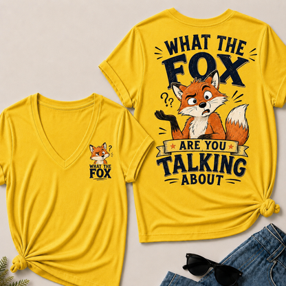"What The Fox" Confused Shrug V-Neck Tee