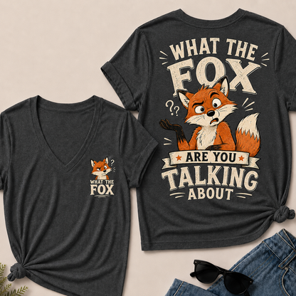 "What The Fox" Confused Shrug V-Neck Tee