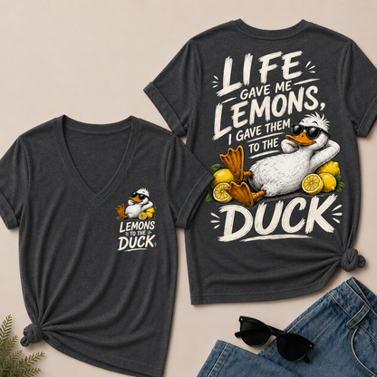"Life Gave Me Lemons, I Gave Them To The Duck" Funny Duck V-Neck T-Shirt