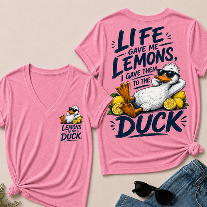"Life Gave Me Lemons, I Gave Them To The Duck" Funny Duck V-Neck T-Shirt