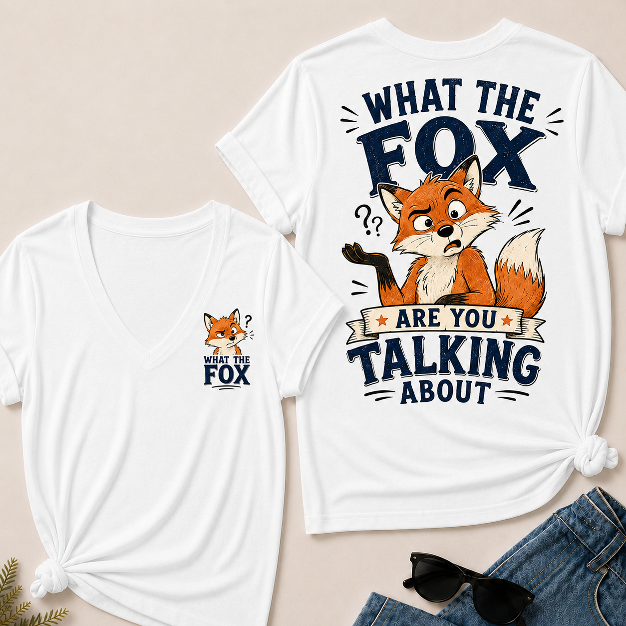 "What The Fox" Confused Shrug V-Neck Tee
