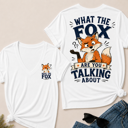 "What The Fox" Confused Shrug V-Neck Tee