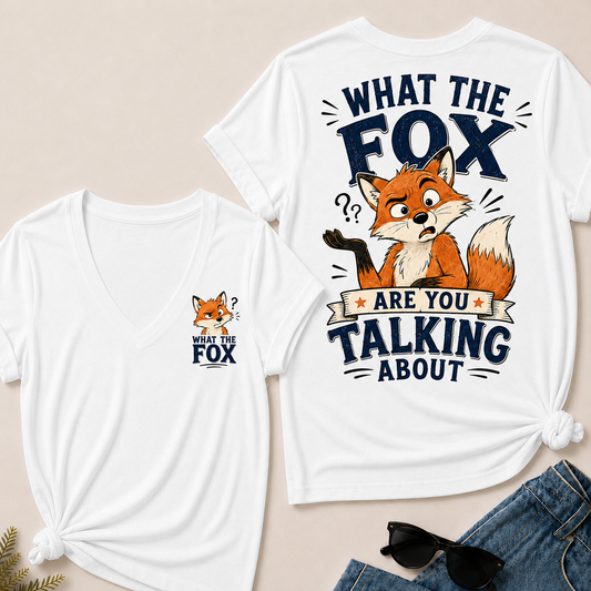 "What The Fox" Confused Shrug V-Neck Tee