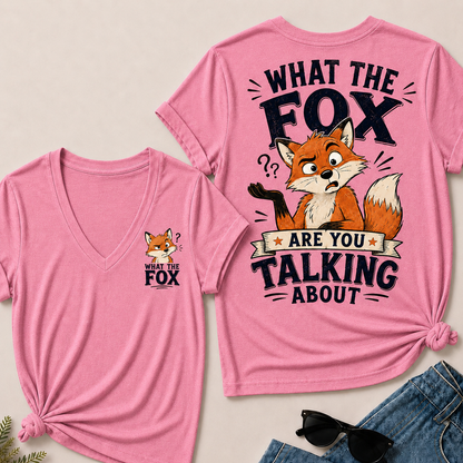 "What The Fox" Confused Shrug V-Neck Tee
