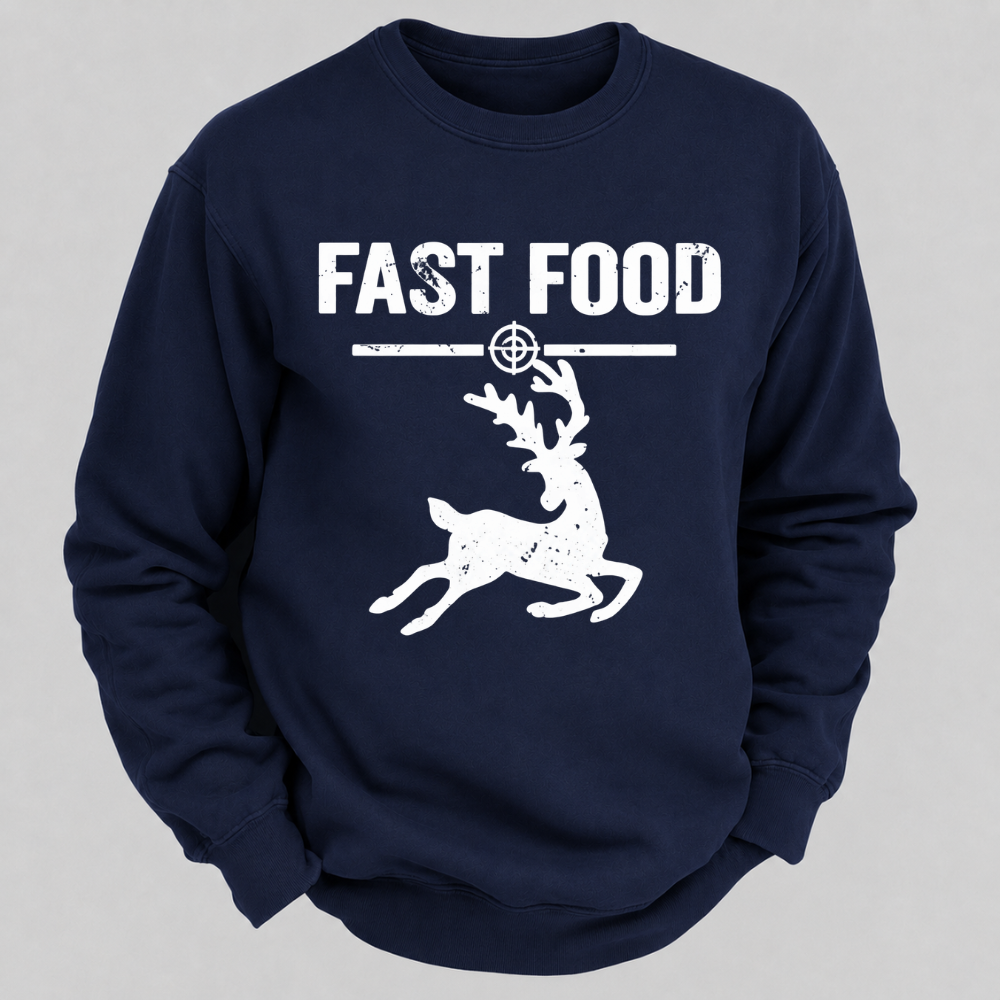 Fast Food Running Deer Funny Hunting Graphic Sweatshirt